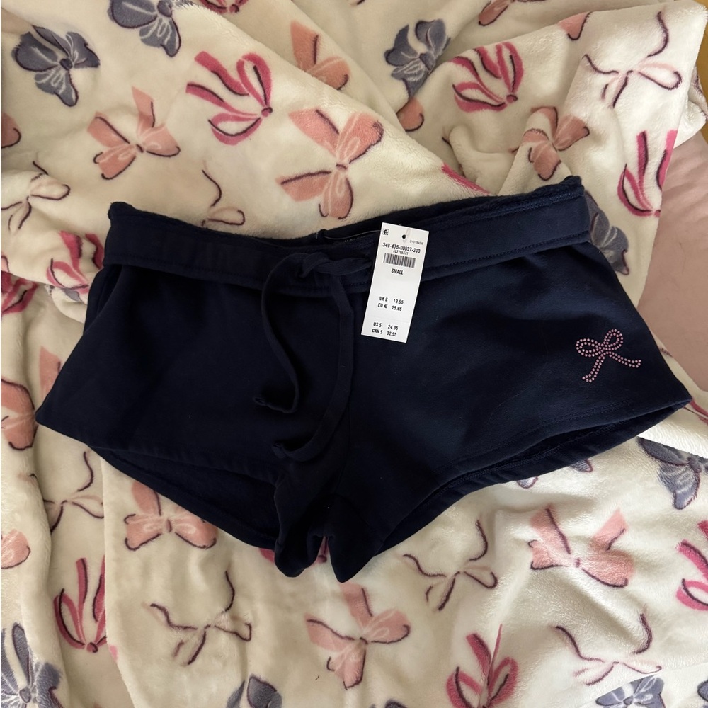 Hollister Navy Blue Women's Mini Shorts with Bow Detail